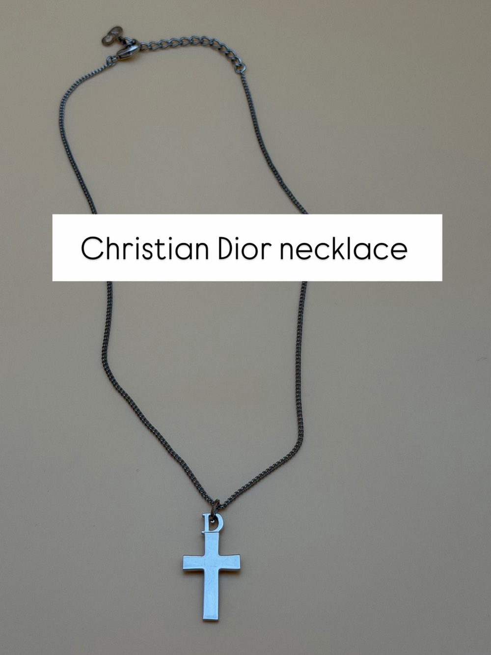Authentic Vintage Christian Dior Silver-Tone D Logo Cross Pendant Necklace